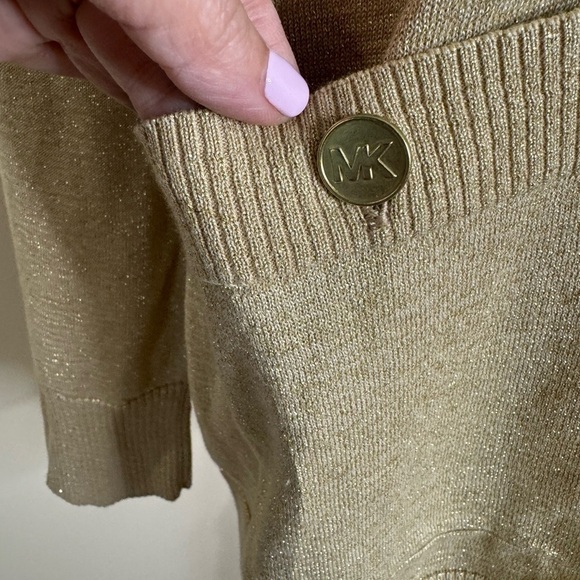 Michael Kors Metallic Gold Long Line Open Front Cardigan size X-Large - Picture 7 of 9